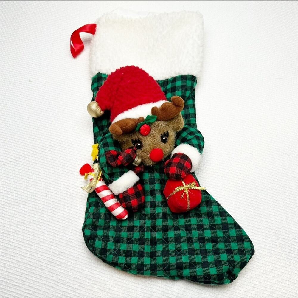Vintage international Silver Co. Stocking 1996 reindeer plaid